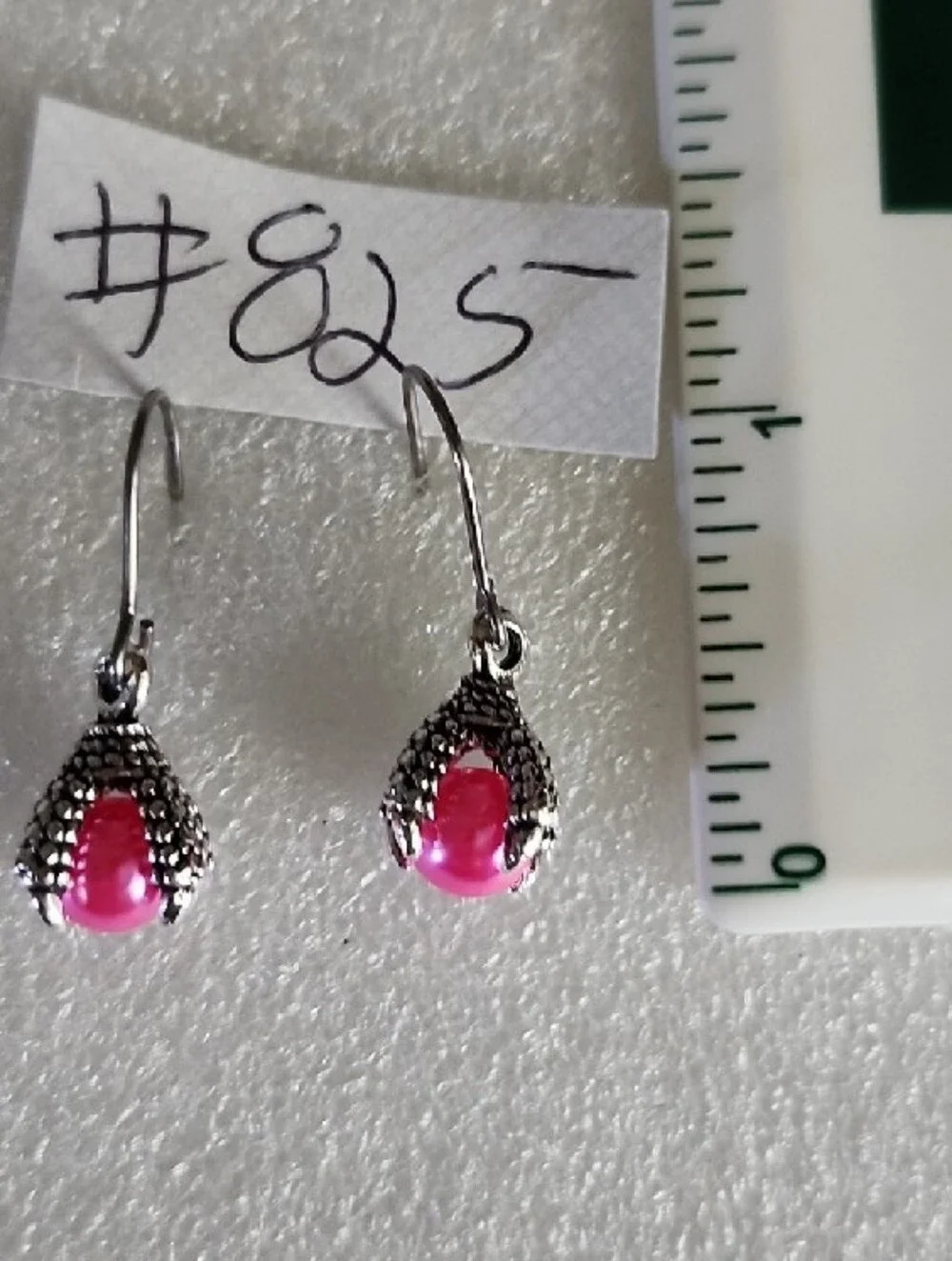 Pink Bead Drop Earrings in Silver-Tone Dragon Claw Setting